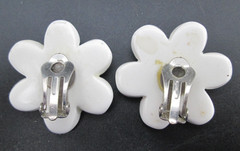 Vintage Flower Clip On Earrings Large Button Plastic 1950s 1960s 1970s Hippy