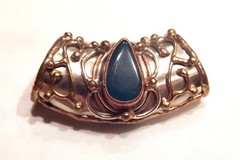 Vintage India Copper and Metal Soldered Curved Pendant Green Stone