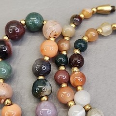 Vintage Stone Beaded Necklace 9mm Round Multicolor Assorted 28″