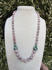 Unique Vintage Natural Stone, Pink And Green Necklace, Ornate Oval Box Clasp
