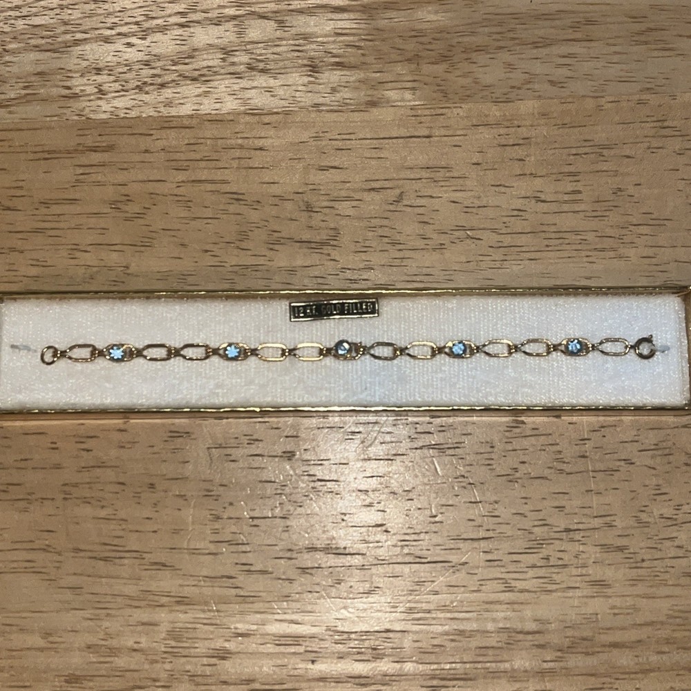 Vintage Marathon 12k Gold Filled Bracelet Faceted Blue Topaz Rhinestones 6”