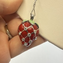 Lenox Necklace Strawberry Fruit Sterling Silver Red Enamel Food Whimsical 925
