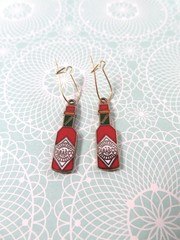 Cloisonne Earrings Tabasco Sauce Bottle Dangles Enamel Metal French Wire Closure