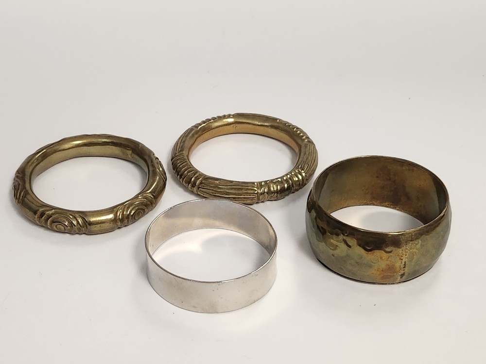 Metal Cuff Bracelets Lot Of 4 Vintage Mixed Materials