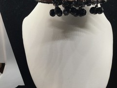Vintage Black Glass Rhinestone Brooch And Clip Earrings