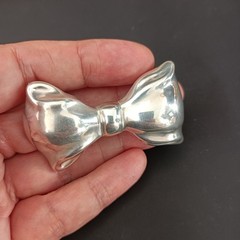 Vintage Sterling Silver Bow Necklace Brooch Puffy Tie Modernist 80s Israel Bold