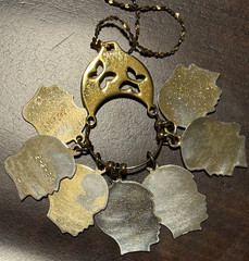 Vintage Monet Charm Holder Butterfly Gold Necklace W/ Silhouette Profile Charms