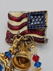 Vintage Repurpused Lunch At The Ritz Patriotic American Flag Charm Brooch