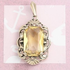Vintage 1940s Emerald Cut Natural Citrine 835 Silver Signed Pendant