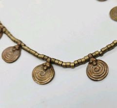 Medallion Necklace COPPER Statement BEADED Drawstring Adjustable Vintage 28 in