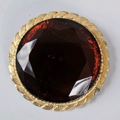 Vintage MCM Gold Tone Brooch Root Beer Glass Faceted Rhinestone Edwardian Style