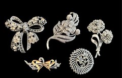 Lot Of 4 Vintage Silver-Tone Marcasite Brooches~HollyCraft + JKL~1950s-80s