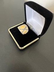 Vintage Art Deco 18KT H.G.E. Rhinestone Yellow Enamel Wide Band Ring Size 7.5-8.