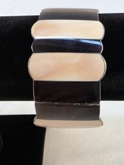 Vintage Cream And Black Metal Bracelet Wide Bangle Y2k Scalloped Edge Evening