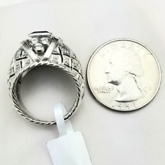 18K White Gold Large 1CT Colmbian Emerald Diamond Cocktail Dome Ring-1960s