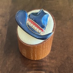 Vintage Cowboy Hat Brooch Blue Enamel With White Rhinestone’s Fashion Jewelry
