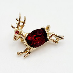 Vintage Red Rhinestone Reindeer Christmas Holiday Rudolph Brooch Pin Tiny 1 inch