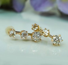 Victorian Old European Rose cut Diamond Drop Stud Earrings 18K Gold Antique