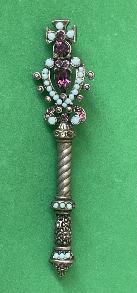 Mazer Bros. ? Multiple Gemstones Gold Tone Scepter Unsigned Brooch Pin Back