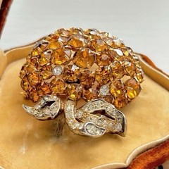 Vintage 1940’s Eisenberg Script E Signed Amber Clear Rhinestone Apple Brooch Pin