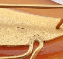 Vtg Russian Carved Amber Lily Of The Valley Pin Brooch Signed 3RK Weighs 7.7 gr