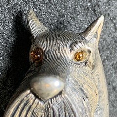 Lind Gal Scottie Dog Scottish Terrier Head Brooch, Sterling Silver!, Amber Eyes!