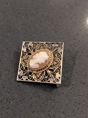 Vintage Shell Cameo Brooch 900 Silver Filigree 1.25″ Q23