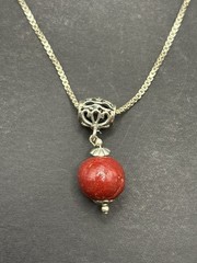 20″ Vintage Sterling Silver Coral Pendant 6 Grams G22