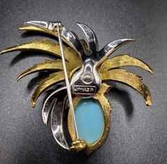 VTG JOMAZ Signed Very Rare Pineapple Shaped Faux Turquoise Brooch Pin