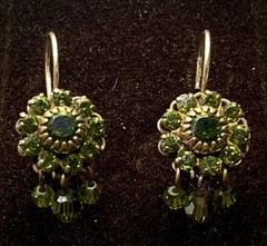 VTG Signed Liz Palacios Lime Green Swarovski Crystal Earrings W/ Lever Closure