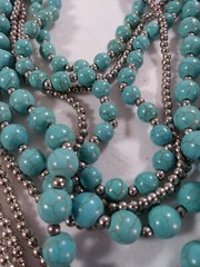 Beaded Layered Statement Necklace 16″ Blue Gray Beads Silver Tone Chain Jewelry