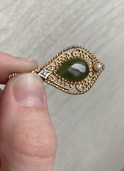 VTG Jade Nephrite Diamond Chip Gold Tone Filigree Cultured Pearl Necklace 18″