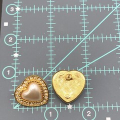 Vintage Rhinestone Heart Earrings Faux Pearl Gold Tone Posts 80s 90s Signed JS