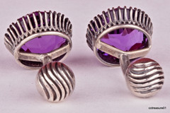 RARE Antique Sterling Silver Amethyst Cufflinks Cuff Links Approx 5ct Each