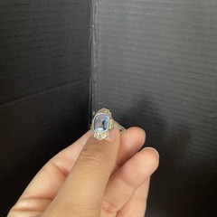 Sterling Silver Vintage Blue Topaz Art Deco Style Ring Size 6.5