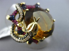 MASSIVE 22.37CT WHITE & BLACK DIAMOND & AAA MULTI GEM 18K YELLOW GOLD SNAKE RING