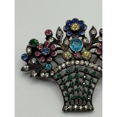 Vintage 935 Sterling Silver Paste Giardinetto Flower Basket Brooch Pin