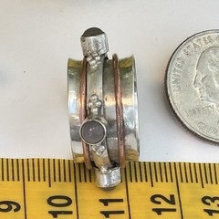 Vtg Sterling Silver 925 Moonstone Copper Spinner 13mm Wide Band Ring Size 7.5