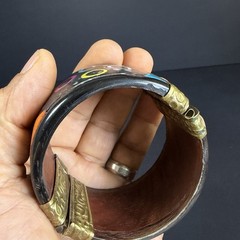 Vintage Mid Century Modern Atomic Cosmic Bangle Cuff Bracelet Inlays Brass