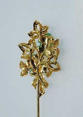 18K Diamond & Hand Carved Jade Frog Jabot Pin Brooch