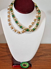 2 Vintage c 1960s 12k Gold Filled Bead Ball Pearl Necklaces Trifari Brooch Lot