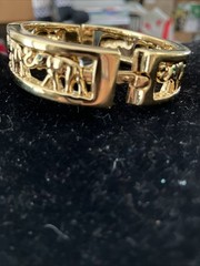 gold tone elephant hinged bracelet Trunks Up Green Eyes Unsigned