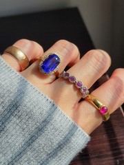 Vintage 18K Yellow Gold Elongated Cushion 5 Carat Tanzanite Diamond Ring Size 5