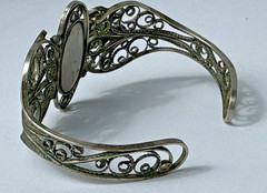 Vintage Painted Floral Motif Enamel Cuff Bracelet W/ Ornate Filigree
