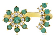.60CT DIAMOND & AAA EMERALD 14KT YELLOW GOLD 3D FLOWER MOON TENSION FUN RING
