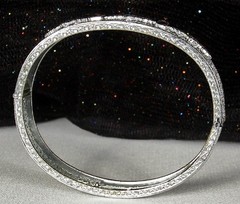 1920s Deco Filigree Bracelet JH PECKHAM Hinged Bangle Amethyst Paste Rhodium