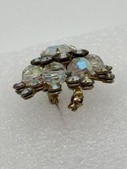 Vintage Domed Crystal Aurora Borealis Starburst Brooch Open Back Frame, Unsigned
