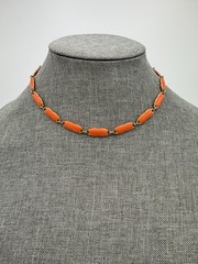Vintage Orange Enamel Link Necklace Gold Tone Spring Ring Clasp 15.5”