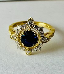 Vintage 14k Gold Sapphire and Diamond unique estate ring size 5