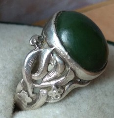 RARE Elegant Nephritis stone RING SILVER ANTIQUE size 12 Jewelry